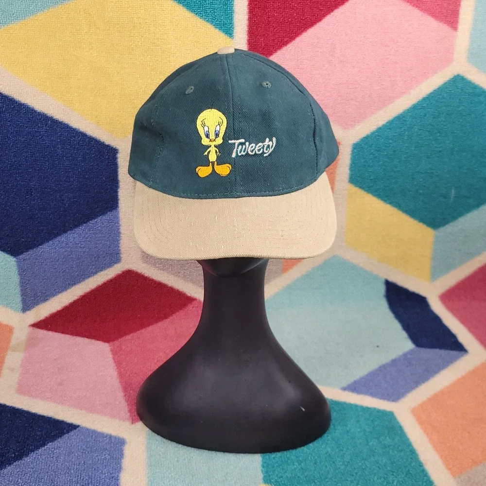 Vintage 1991 Warner Bros Studio Store Tweety Bird Hat Green Tan Made‎ USA Large